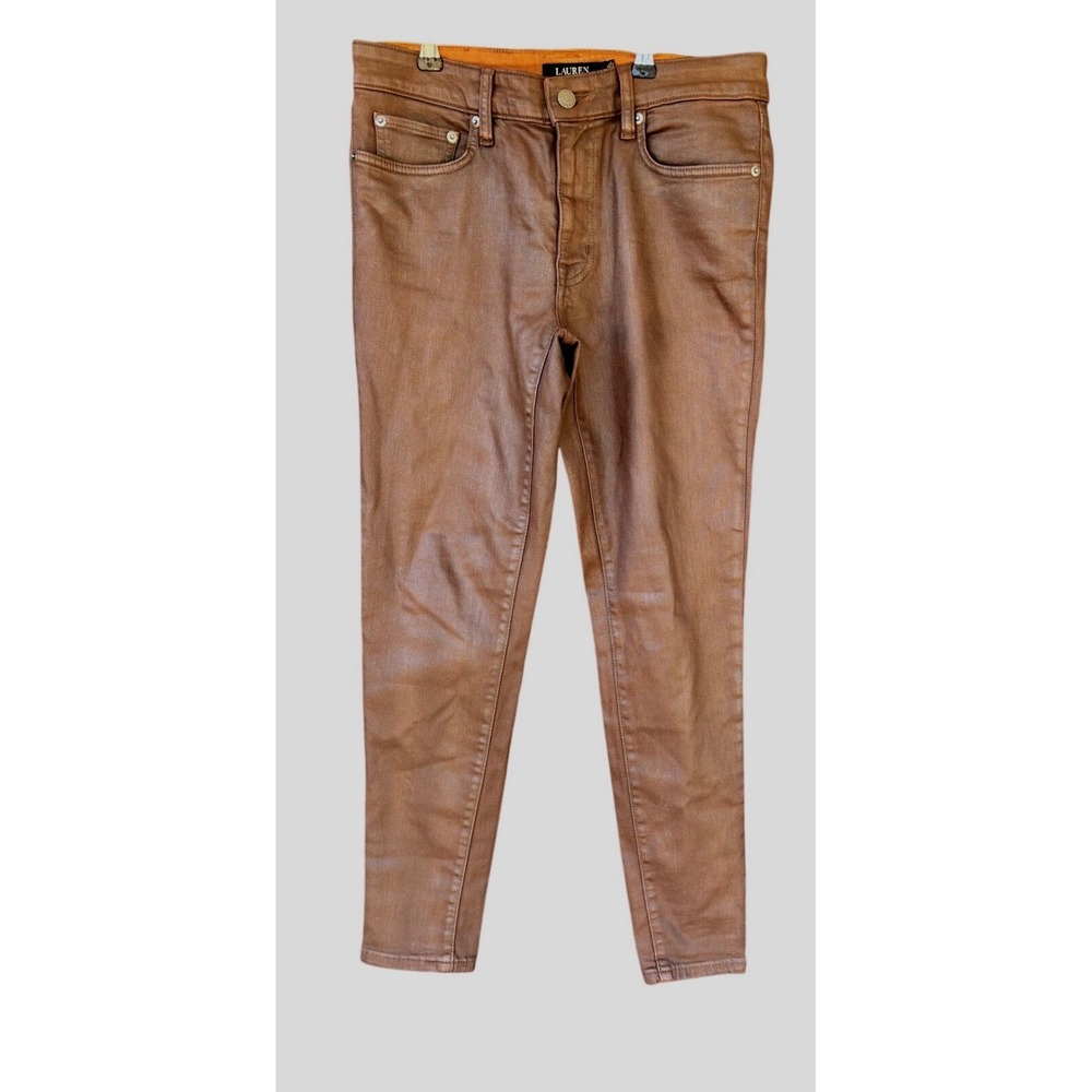 Black Label Lauren Ralph‎ Lauren  Coated Skinny Jeans Women's 6 Brown Pants